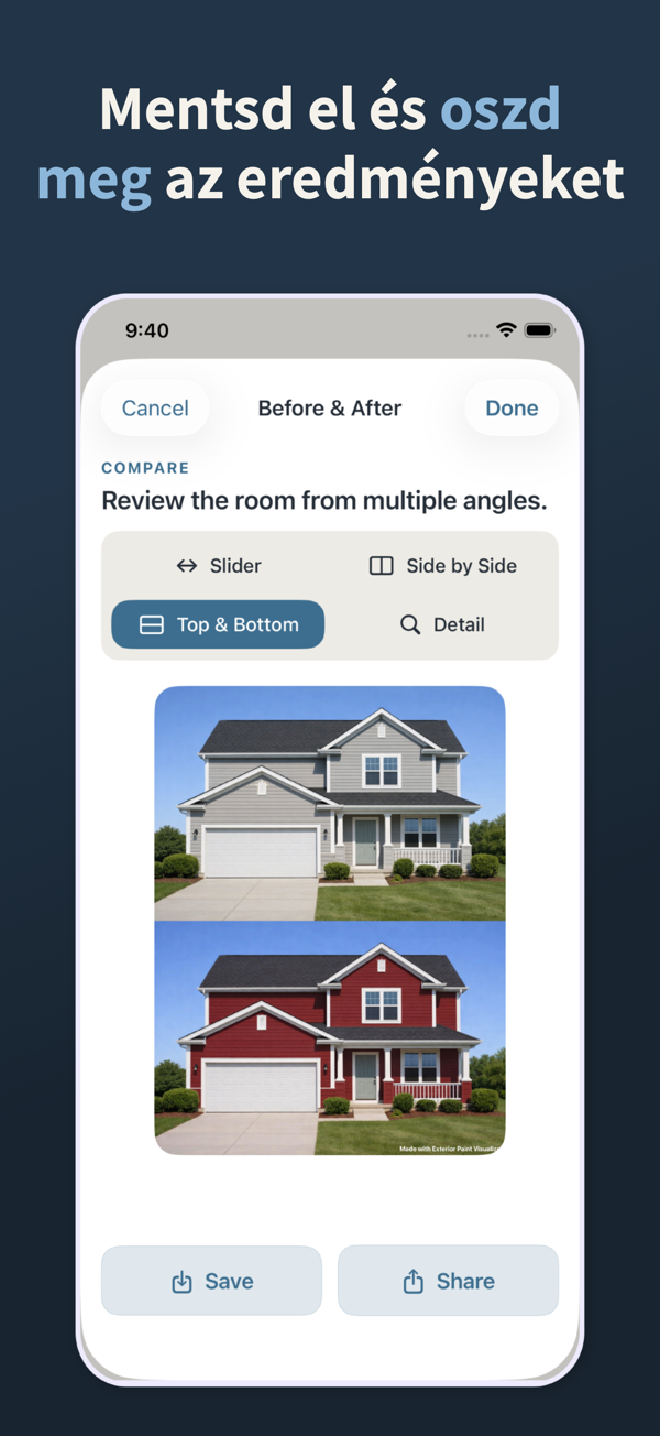 Exterior Paint Visualizer - Vizualizációk mentése és megosztása